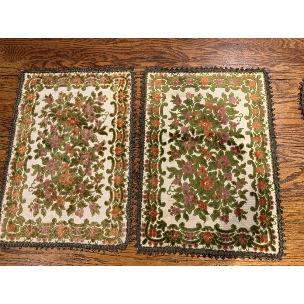 3 Vintage Floral Tapestry Lace Edged Doilies & Runners Floral Gram Antique